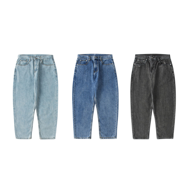 錐型重工洗水寬鬆直筒牛仔褲
