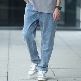 錐型重工洗水寬鬆直筒牛仔褲