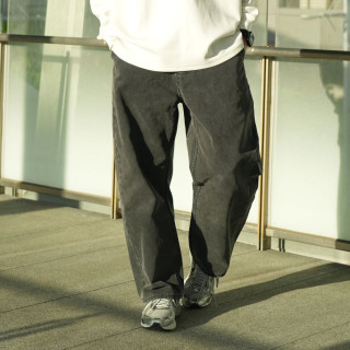 重磅水洗仿帆布弧形彎刀休閒褲