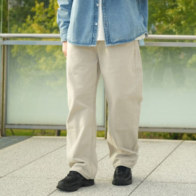 重磅水洗仿帆布弧形彎刀休閒褲