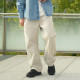 重磅水洗仿帆布弧形彎刀休閒褲