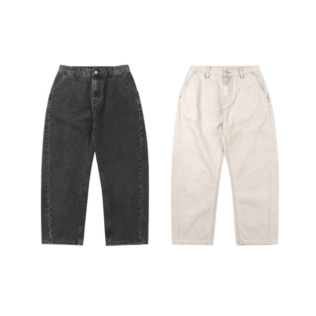 重磅水洗仿帆布弧形彎刀休閒褲