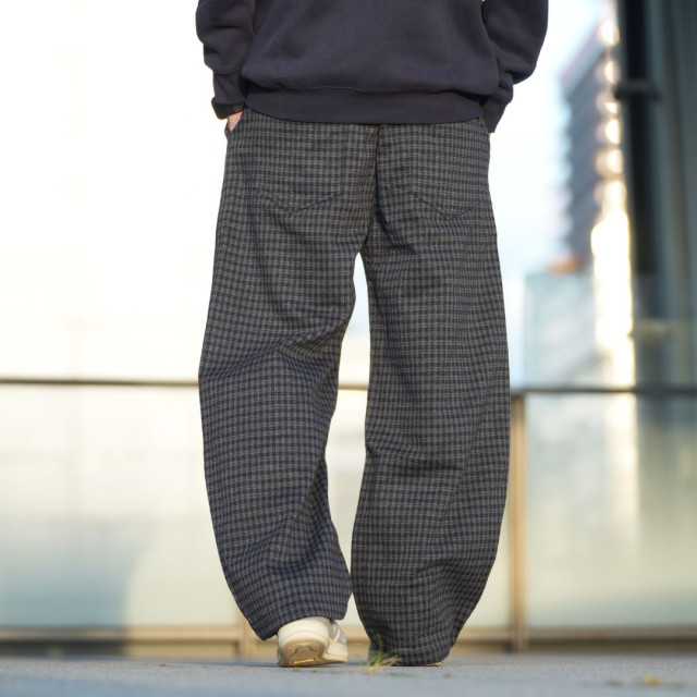 復古格紋寬鬆闊腿暖絨休閒長褲