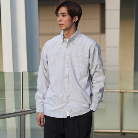 日系牛津紡條紋長袖襯衫