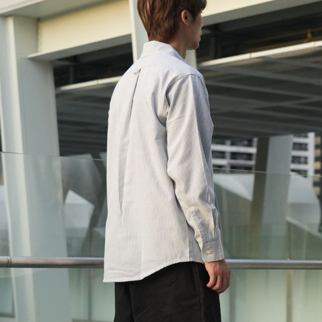 日系牛津紡條紋長袖襯衫