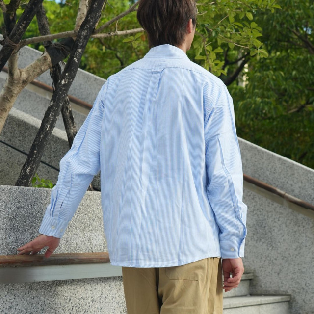 日系牛津紡條紋長袖襯衫