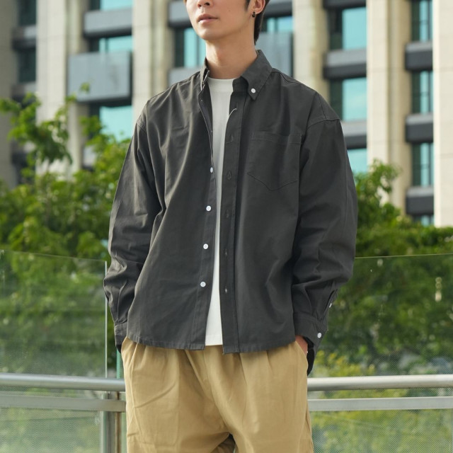 簡約廓形精梭純棉長袖襯衫