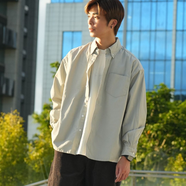 簡約廓形精梭純棉長袖襯衫