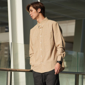 Miu系寬鬆廓形格紋長袖襯衫