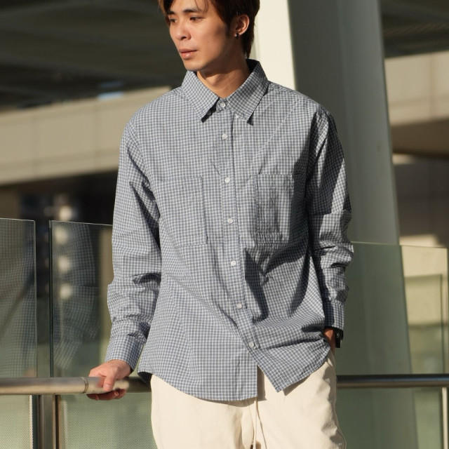 Miu系寬鬆廓形格紋長袖襯衫