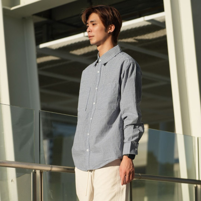 Miu系寬鬆廓形格紋長袖襯衫