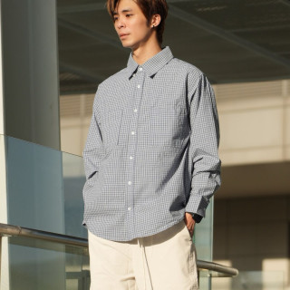 Miu系寬鬆廓形格紋長袖襯衫