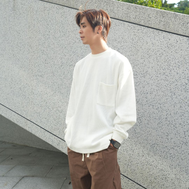 380克重磅華夫格口袋寬鬆長T