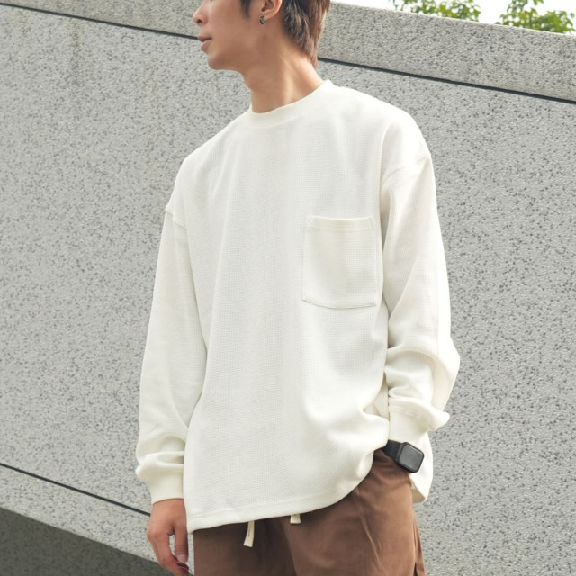 380克重磅華夫格口袋寬鬆長T