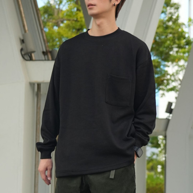 380克重磅華夫格口袋寬鬆長T