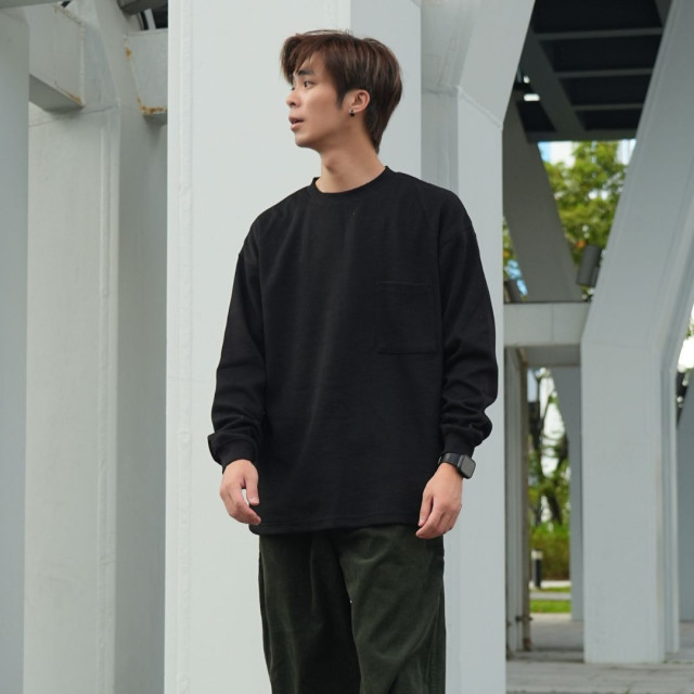 380克重磅華夫格口袋寬鬆長T