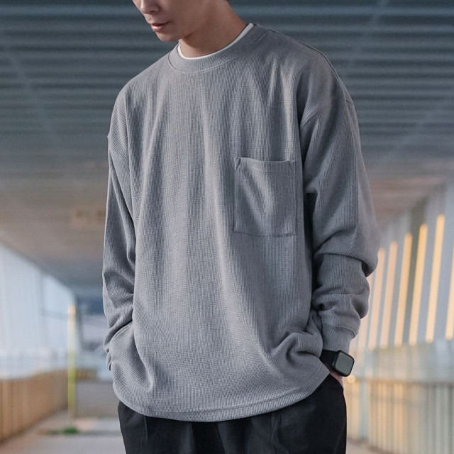 380克重磅華夫格口袋寬鬆長T