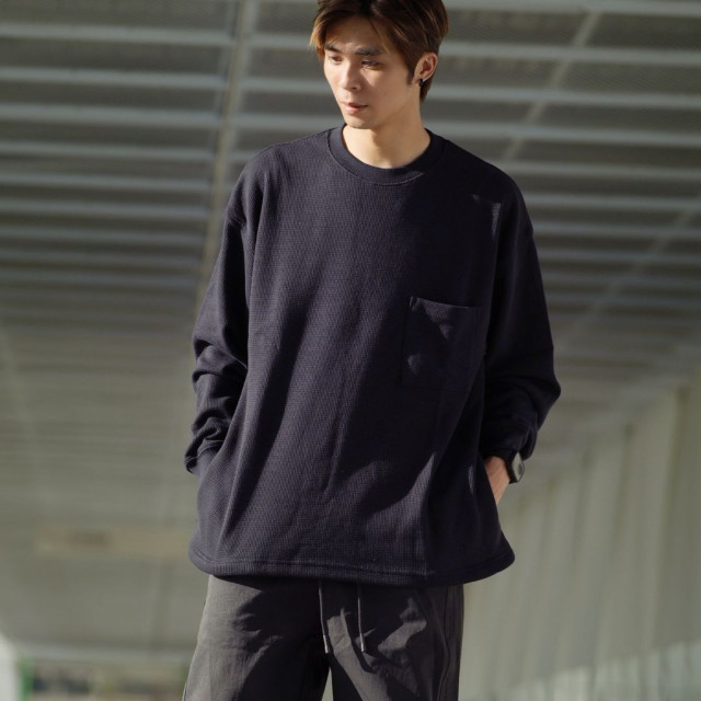 380克重磅華夫格口袋寬鬆長T