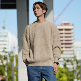 圓領重磅寬鬆坑條針織毛衣