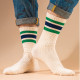 復古三線雙色精梳棉中高筒襪