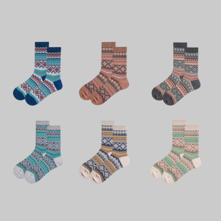 復古民族風精梳棉中高筒襪