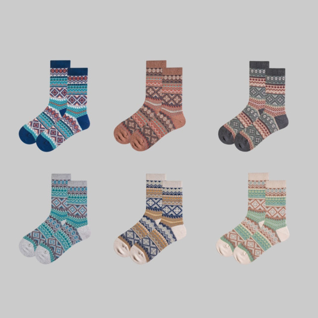 復古民族風精梳棉中高筒襪