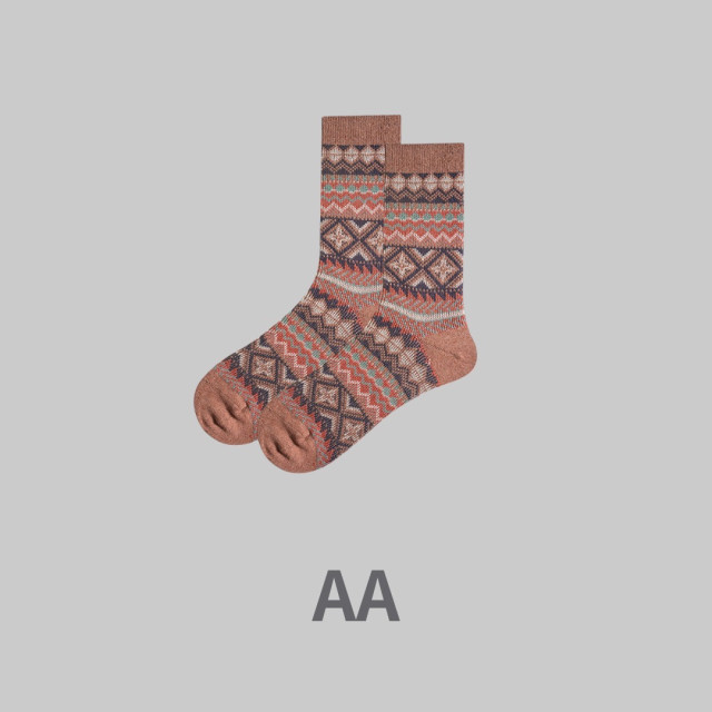 復古民族風精梳棉中高筒襪