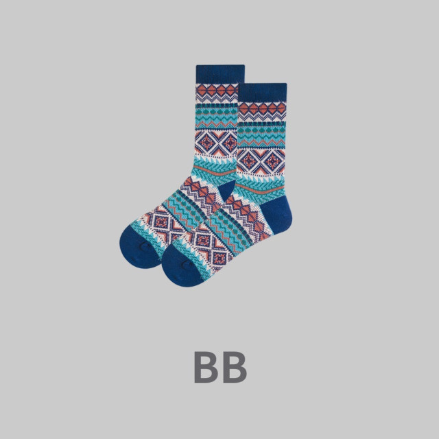 復古民族風精梳棉中高筒襪