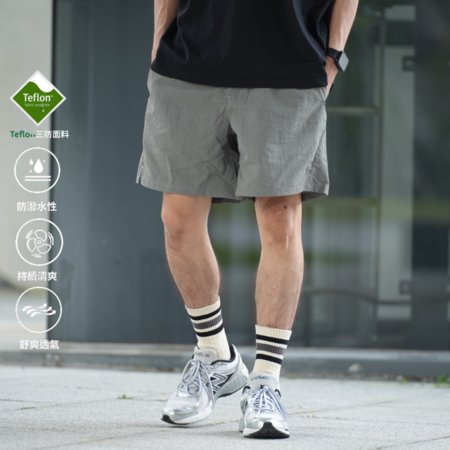 輕薄皺感尼龍廓形膝上短褲