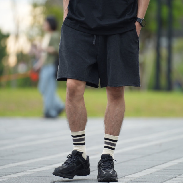 復古水洗散邊休閒短褲