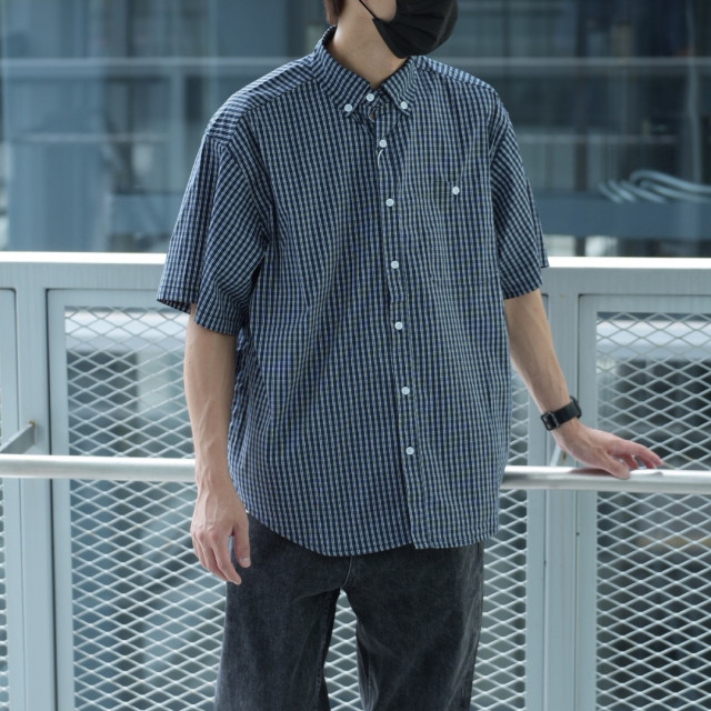 日系寬鬆小格紋短袖襯杉
