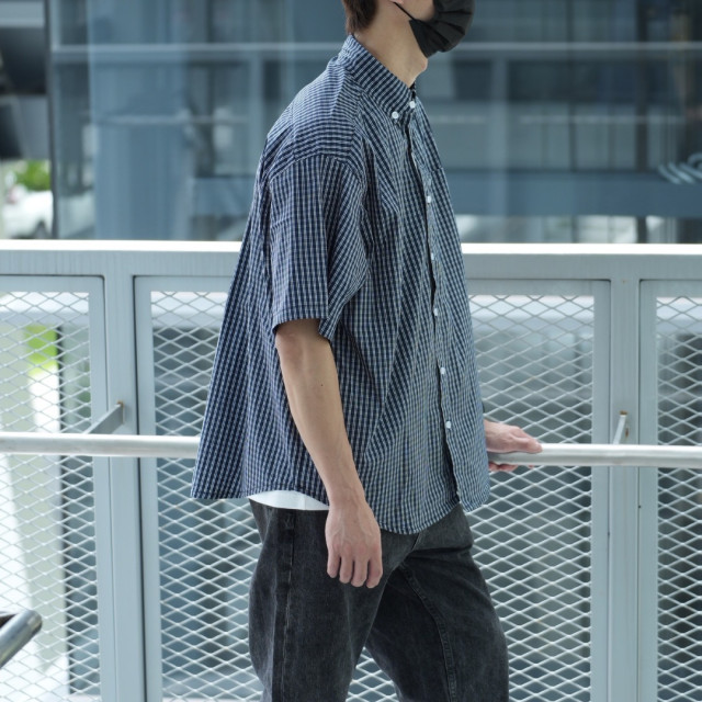 日系寬鬆小格紋短袖襯杉