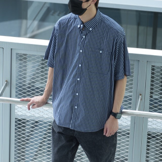 日系寬鬆小格紋短袖襯杉