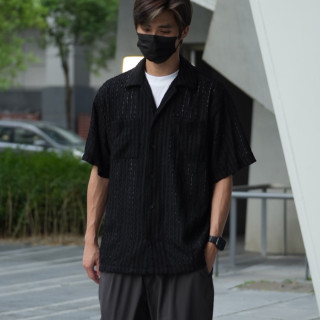 古巴領鏤空提花短袖襯杉