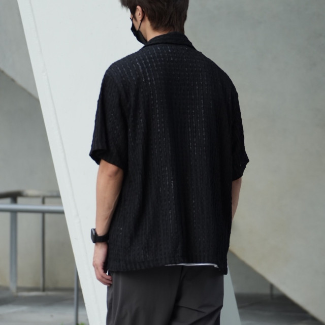 古巴領鏤空提花短袖襯杉