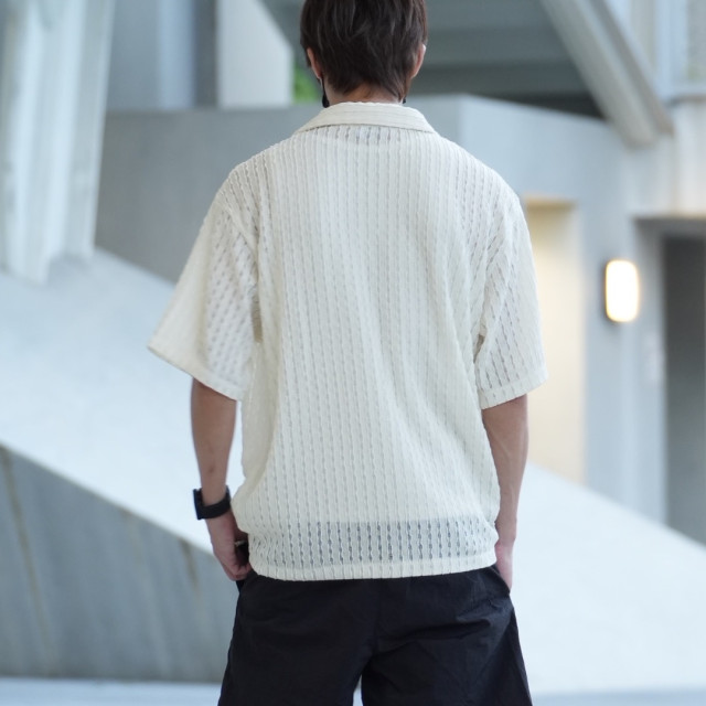 古巴領鏤空提花短袖襯杉