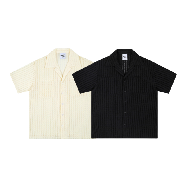 古巴領鏤空提花短袖襯杉