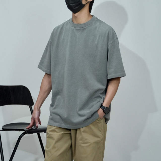 320克重磅水洗三角螺紋短T