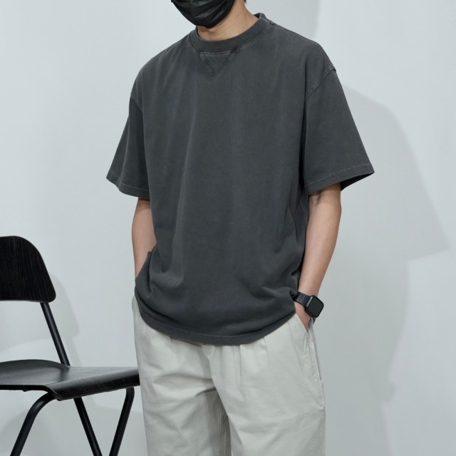 320克重磅水洗三角螺紋短T