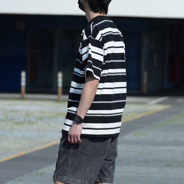 300克重磅拼色條紋短T