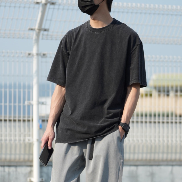 270克重磅臘染水洗短T