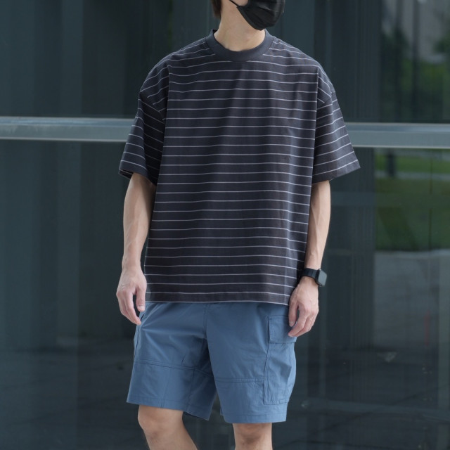 310克重磅雙紗條紋短T