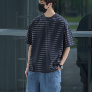 310克重磅雙紗條紋短T