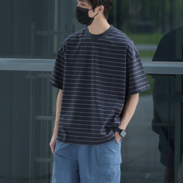 310克重磅雙紗條紋短T