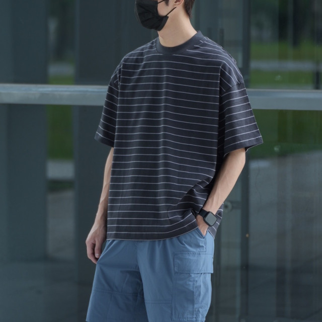 310克重磅雙紗條紋短T