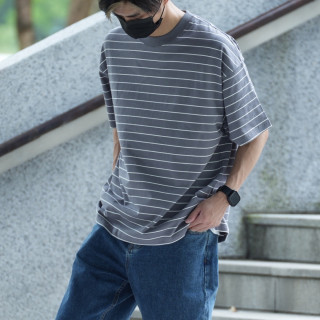 310克重磅雙紗條紋短T