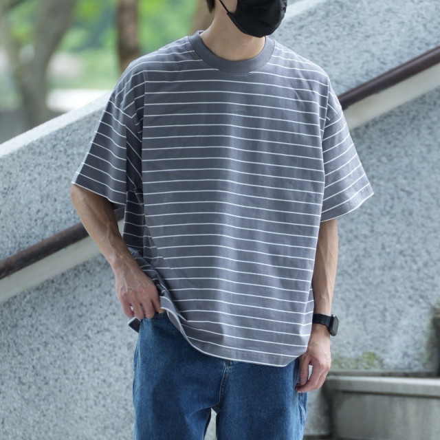 310克重磅雙紗條紋短T