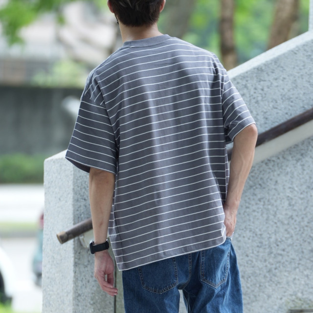 310克重磅雙紗條紋短T