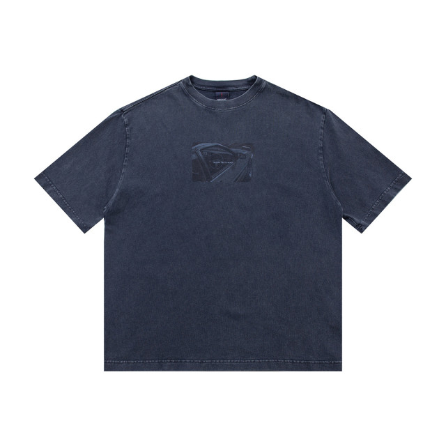 320克重磅復古水洗印花短T