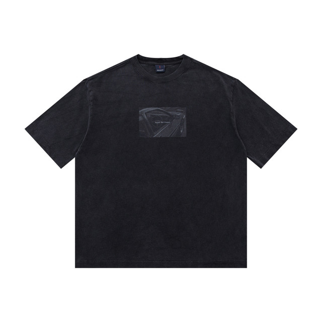 320克重磅復古水洗印花短T